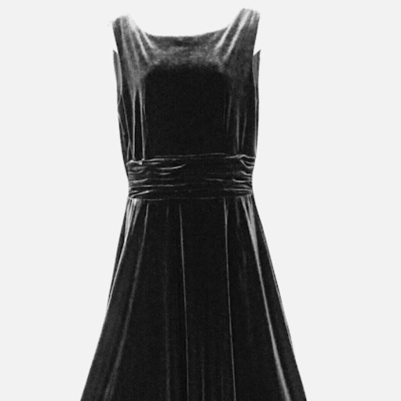 Jessica Howard Fit Flare Sleeveless Black Maxi Velvet Dress, Size 16 - Picture 3 of 9